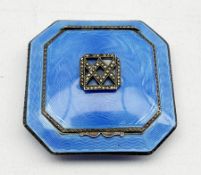 Silver and blue enamel compact, cushion shape and of octagonal design, the hinged cover with marcasi