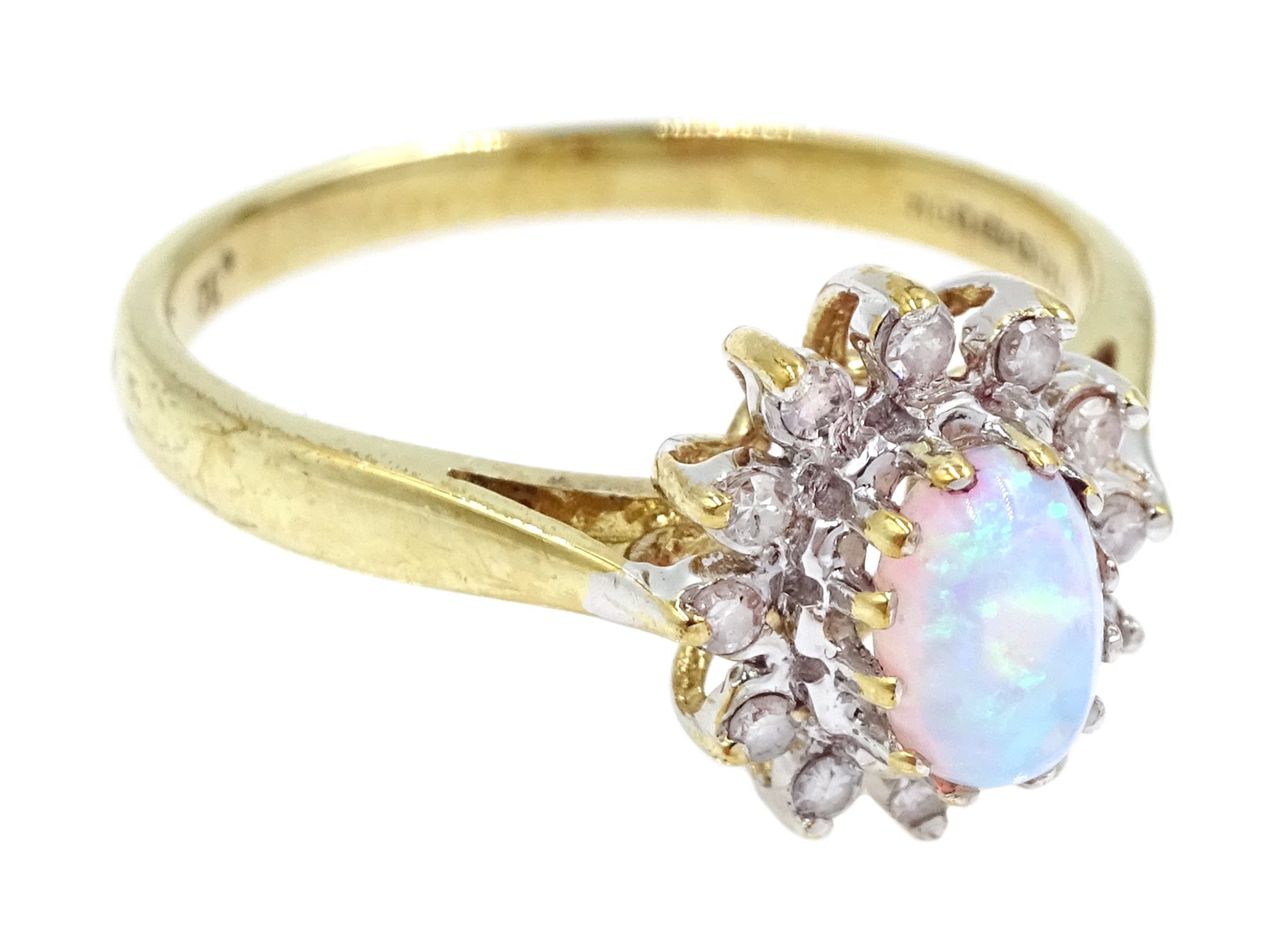 9ct gold opal and diamond cluster ring, hallmarked - Image 3 of 4