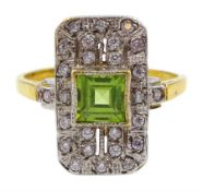 Silver-gilt peridot and cubic zirconia ring, stamped Sil