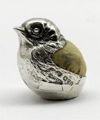 Silver novelty pin cushion in the form of a hatching chick H3.5cm Chester 1911 Maker Sampson Mordan