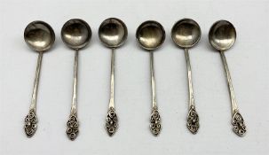 Set of six silver coffee spoons with Celtic design scroll finials Edinburgh 1945 Maker Norah Creswic
