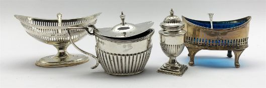 George III navette shape silver salt with pierced decoration London 1795 Maker Crispin Fuller, silve