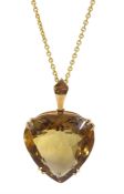 9ct gold heart shaped quartz pendant, on 10ct gold chain necklace