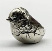 Edwardian silver novelty pin cushion in the form of a hatching chick H2.5cm Chester 1906 Maker Samps