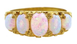 Silver-gilt five stone opal ring, stamped Sil