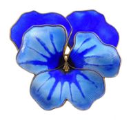 Norwegian silver-gilt and blue enamel pansy brooch by David Andersen, stamped