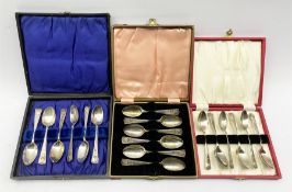 Series of eighteen 1910-1935 George V Silver Jubilee silver teaspoons in three cases, various makers