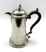 Silver hot water jug with hinged cover and stained wood handle H20cm Sheffield 1930 Maker Martin Hal