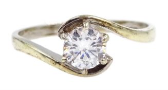 9ct white gold single stone cubic zirconia ring, hallamarked