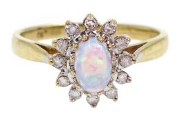 9ct gold opal and diamond cluster ring, hallmarked