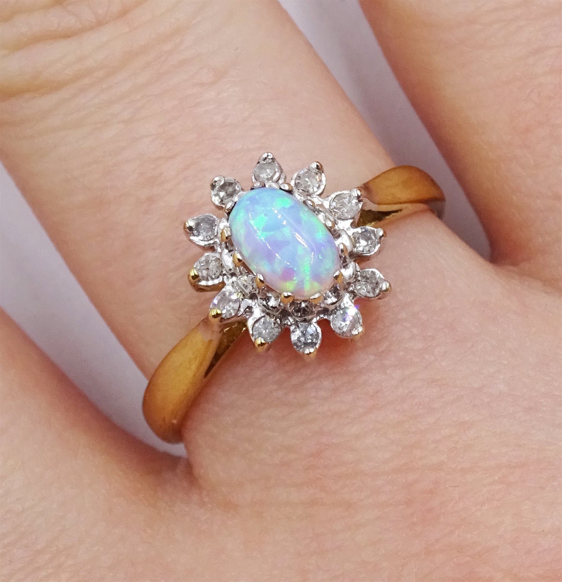 9ct gold opal and diamond cluster ring, hallmarked - Image 2 of 4