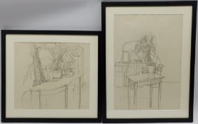 Ruskin Spear (British 1911-1990): Studies of a Swiss Cheese Plant, pair pencil sketches signed 52cm