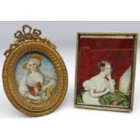 English School (19th century): Fashionable Ladies, two portrait miniatures max 11cm x 8cm (2)