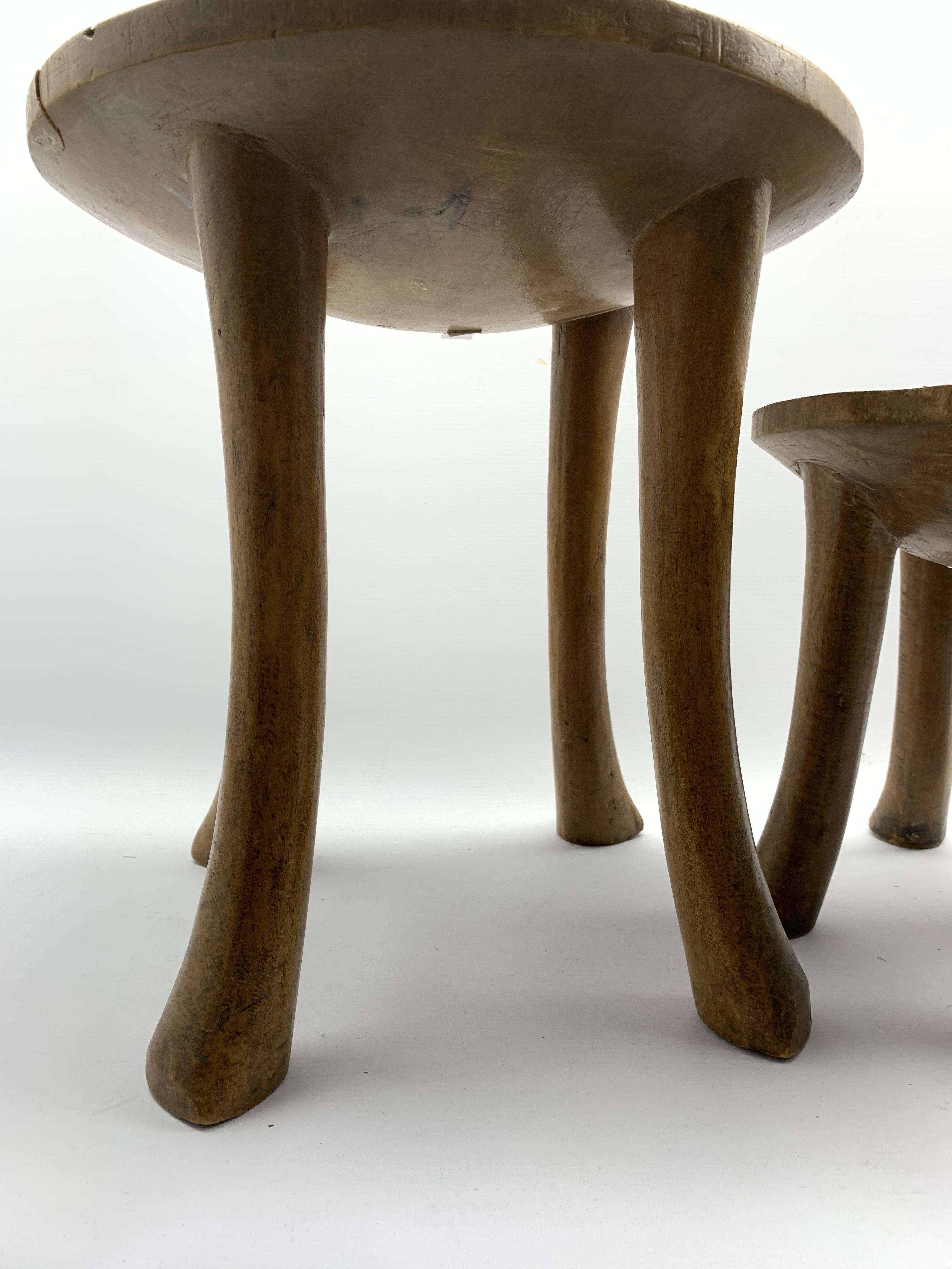 East African Kamba stool, the circular top with beaded decoration D36cm and another with animal and - Image 7 of 7