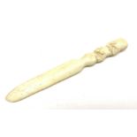 Japanese Meiji period ivory letter opener, the handle carved in high relief with fruiting foliage, L