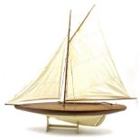 'Per Mare Per Terram' pond yacht on stand H98cm x L89cm