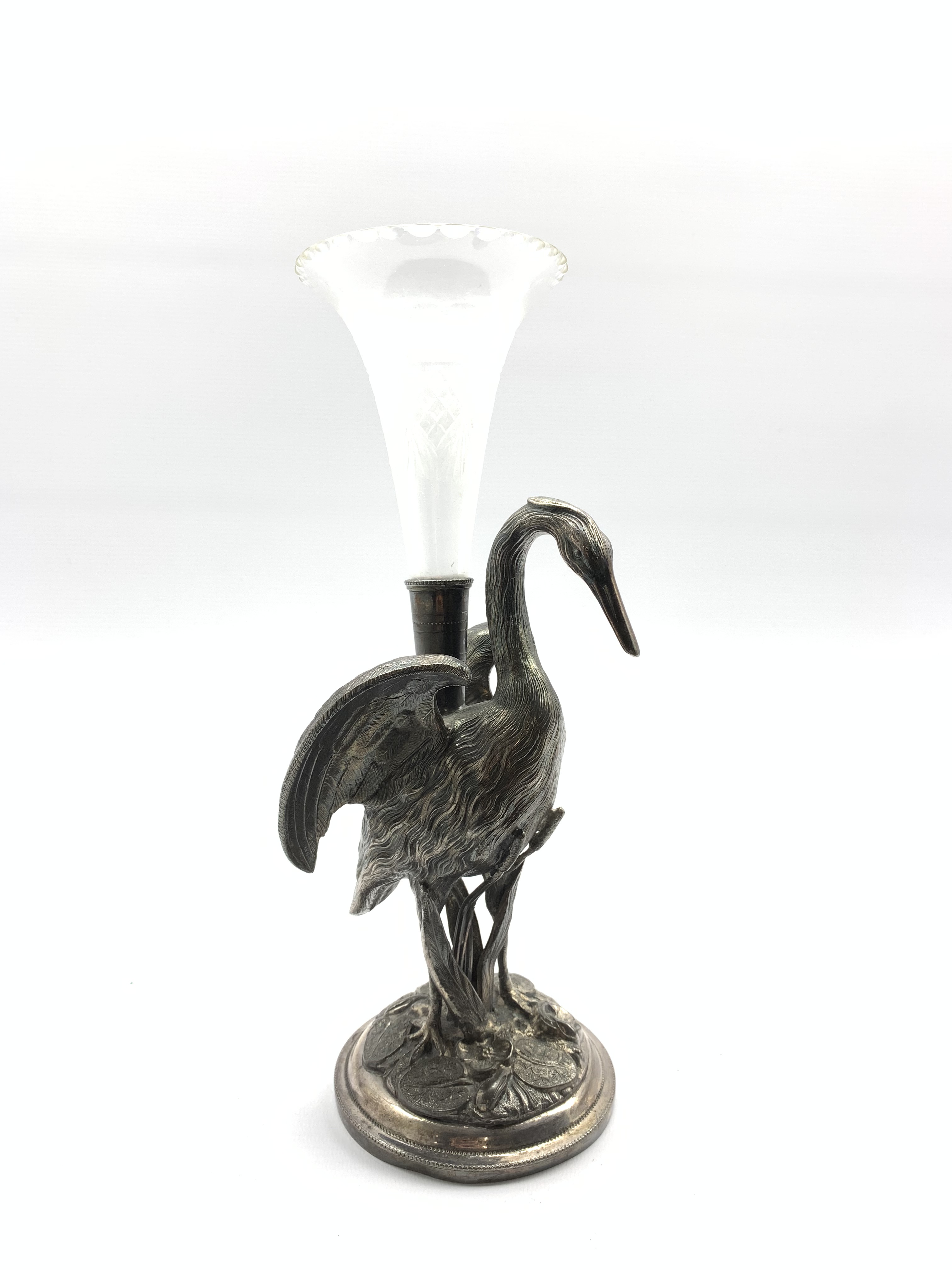 Silver plated epergne by Thomas Wilkinson in the form of a stork standing on a naturalistic base and - Image 6 of 9