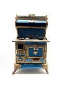 American salesman's sample stove by Karr Range Company, nickel-plated steel-framed stove with blue e