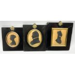 19th Century silhouette profile portrait of a gentleman wearing a top hat 9cm x 7cm another inscribe