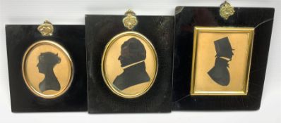19th Century silhouette profile portrait of a gentleman wearing a top hat 9cm x 7cm another inscribe