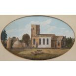 English Primitive School (19th century): Cattle before a Church, watercolour unsigned 34cm x 56cm