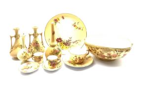 Collection of Royal Worcester blush ivory to include a miniature tankard, teacup and saucer, miniatu