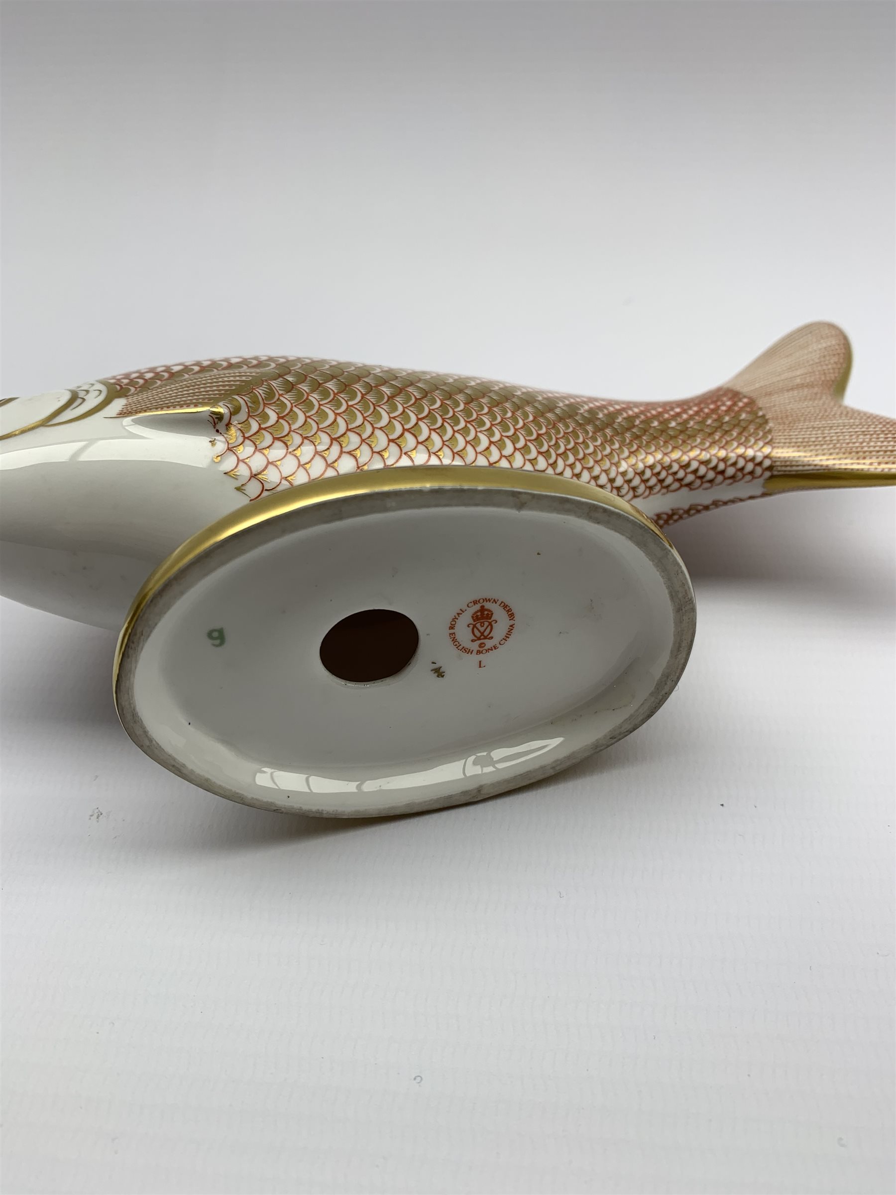 Royal Crown Derby 'Golden Carp' paperweight and two others 'Frog' and 'Badger' all without stoppers - Image 3 of 7