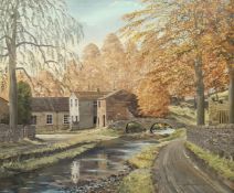 James E Kayley (British 20th century): Village Scene, oil on canvas signed and dated '73, inscribed
