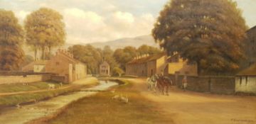 Frederick Charles Cawthorne (British 1877-?): Horses and Milkmaid by the Village Stream
