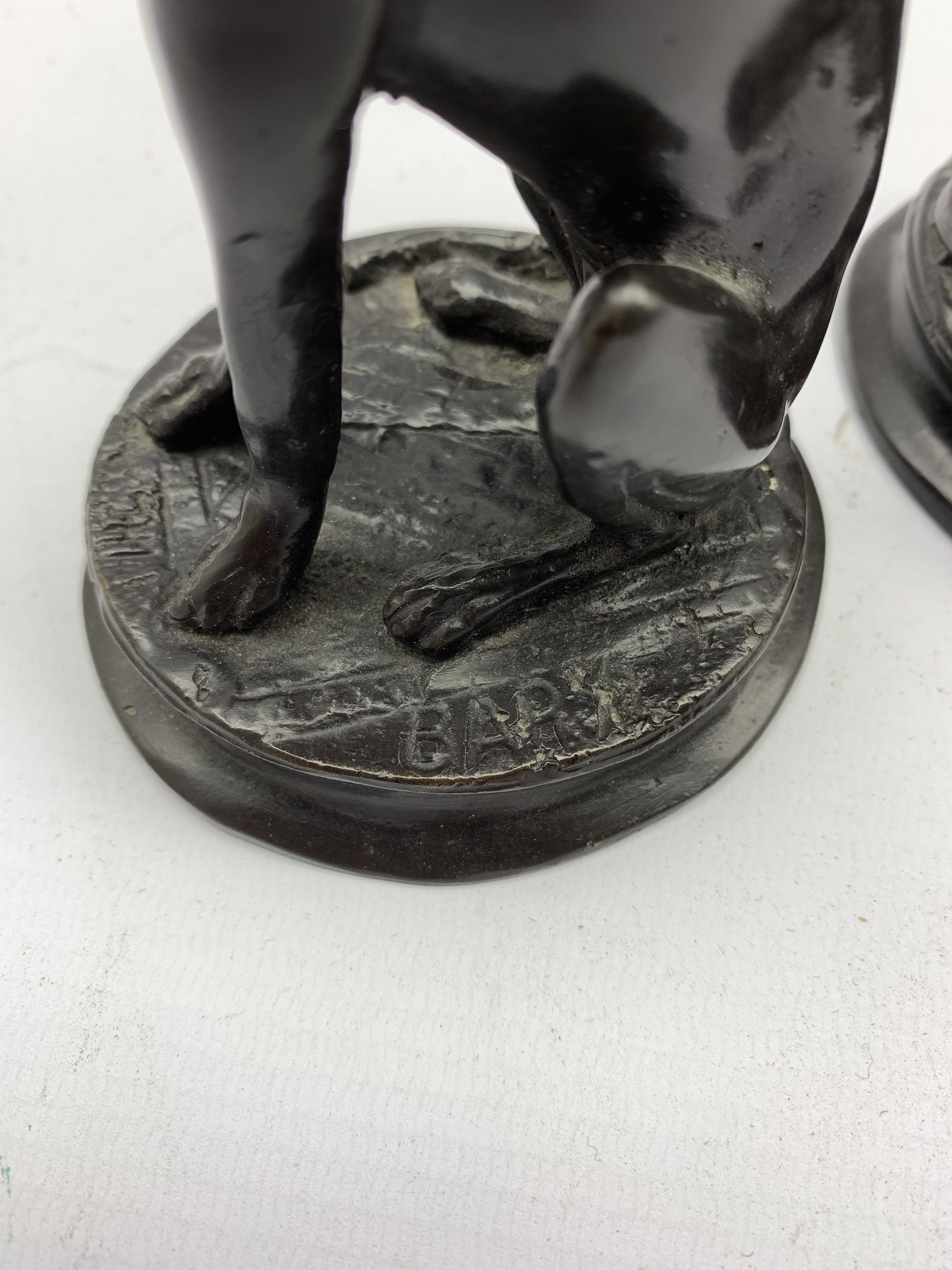 Pair of bronze studies of seated greyhounds after Antoine-Louis Barye on circular bases H17cm - Image 7 of 9