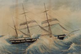 English School (19th century): HMS Warrior in Rough Seas - Ship's Portrait, watercolour unsigned 58c
