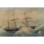 English School (19th century): HMS Warrior in Rough Seas - Ship's Portrait, watercolour unsigned 58c