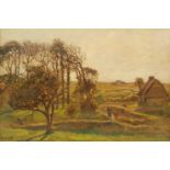 Continental School (Early 20th century): Figures by a Farmstead, oil on canvas indistinctly signed 5