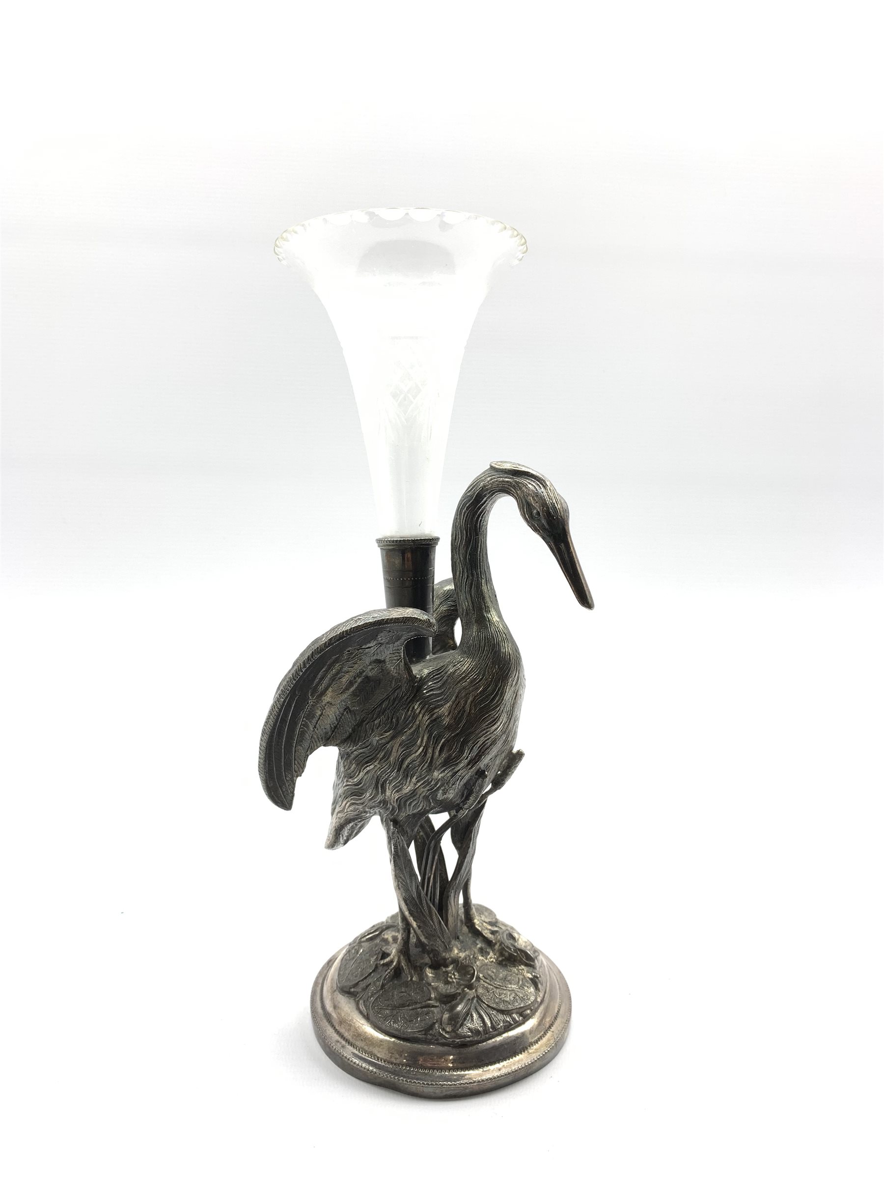 Silver plated epergne by Thomas Wilkinson in the form of a stork standing on a naturalistic base and - Image 2 of 9