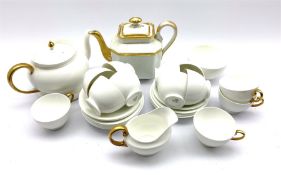 Aynsley part tea set in white with gilt handles comprising twelve cups and saucers, tea pot and stan