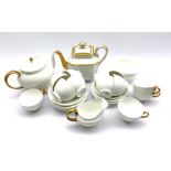 Aynsley part tea set in white with gilt handles comprising twelve cups and saucers, tea pot and stan