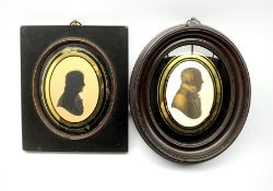 John Miers (1758-1801) Silhouette portrait of a gentleman with verre eglomise slip and trade label t