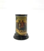 19th Century Russian lacquered papier-m�ch� spill vase by Vishniakov, painted with a couple walking