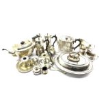 Quantity of plated items including oval entree dish and cover, coffee pot and hot milk jug, two tea