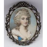 Attrib. George Engleheart (British 1750-1829): Lady in a Powdered Wig and White Dress, portrait mini