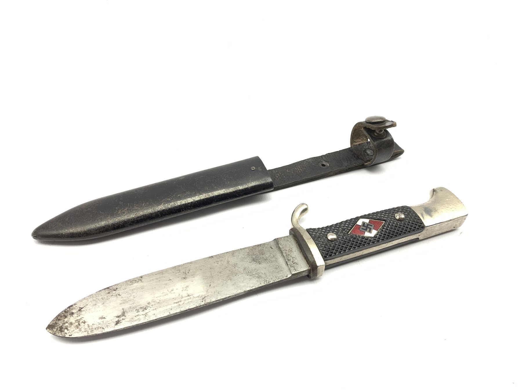 German Third Reich Hitler Youth knife, the 13.5cm blade stamped 'RZM M7/11 1941', nickel plated hilt - Image 4 of 7