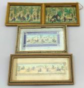 Middle Eastern (20th century) Hunting Scene and Figures on Horseback, two painted plaques unsigned a