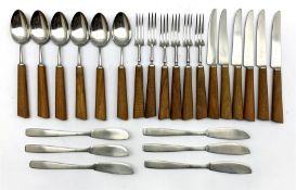 Set of 1960s stainless steel and teak handled cutlery by Mills Moore comprising six knives and forks