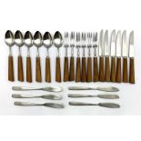 Set of 1960s stainless steel and teak handled cutlery by Mills Moore comprising six knives and forks