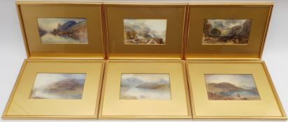 Circle of JMW Turner (British 1775-1851): Lakeside Landscapes, set six watercolours unsigned 11cm x