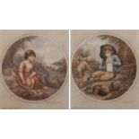 After Richard Westall RA (British 1765-1836): 'A Boy' and 'A Girl of Canarvon', pair mezzotints by G