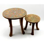 East African Kamba stool, the circular top with beaded decoration D36cm and another with animal and