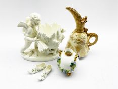 Sitzendorf Blanc de Chine porcelain vase modelled as a Cherub, Royal Worcetser porcelain twin-handle
