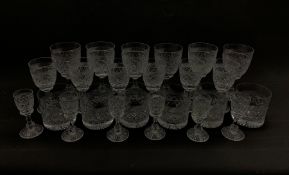 Suite of Tudor Holbein pattern table glass comprising six tumblers, six claret glasses, six smaller