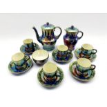 Art Deco Maling lustre coffee set decorated in the Plum and Orchid pattern, no. 3449 comprising coff